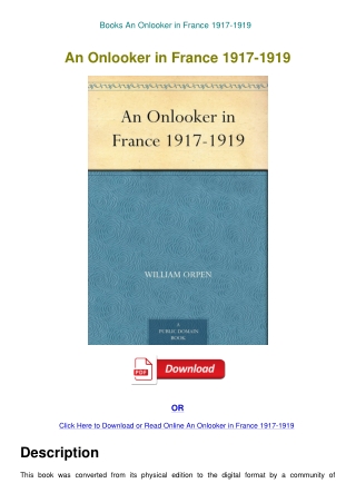 Books An Onlooker in France 1917-1919