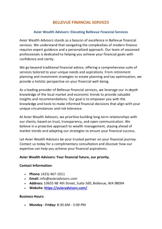 Bellevue Financial Services | Avier Wealth Advisors
