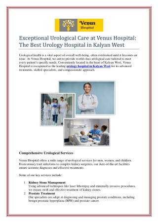 Exceptional Urological Care at Venus Hospital: The Best Urology Hospital in Kaly
