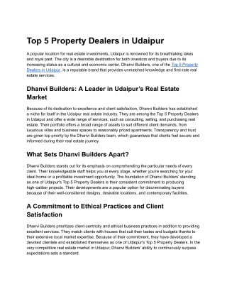 Top 5 Property Dealers in Udaipur