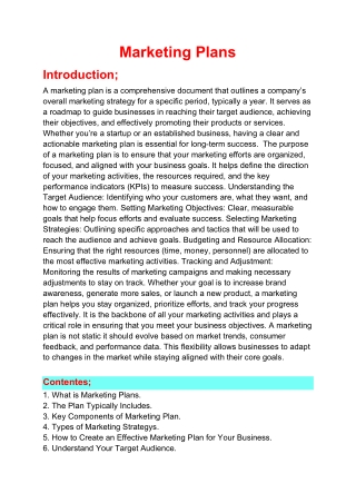 Marketing Plans