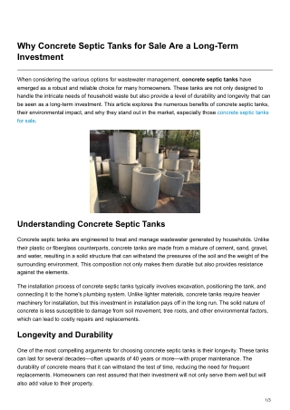 Why Concrete Septic Tanks for Sale Are a Long-Term Investment
