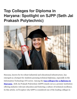 Top Colleges for Diploma in Haryana Spotlight on SJPP (Seth Jai Prakash Polytechnic)