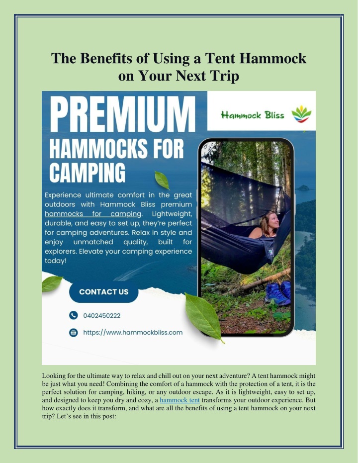 the benefits of using a tent hammock on your next