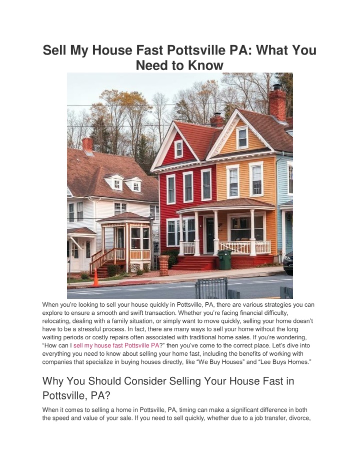 sell my house fast pottsville pa what you need