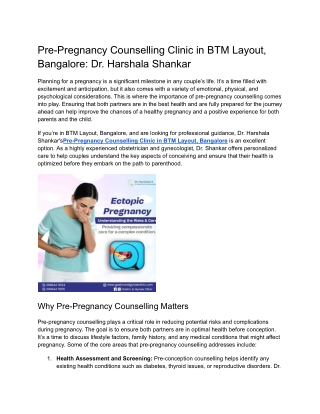 Pre-Pregnancy Counselling Clinic in BTM Layout, Bangalore_ Dr