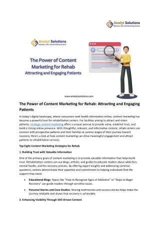 The Power of Content Marketing for Rehab Attracting and Engaging Patients