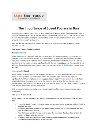 The Importance of Speed Pourers in Bars