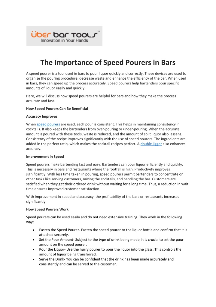 the importance of speed pourers in bars