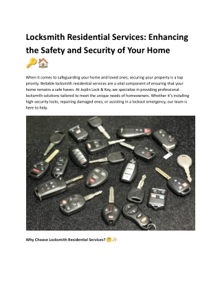 locksmith residential services enhancing