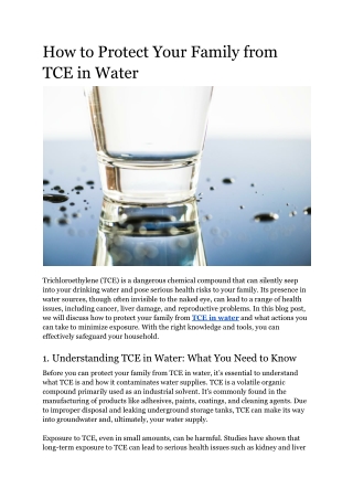 How to Protect Your Family from TCE in Water