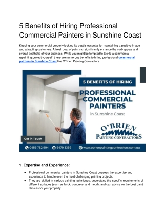 5 Benefits of Hiring Professional Commercial Painters in Sunshine Coast