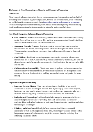 The Impact of Cloud Computing on Financial and Managerial Accounting