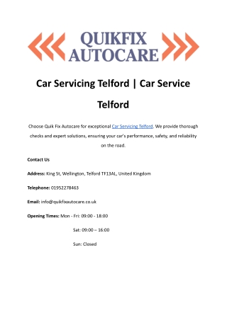 Car Servicing Telford | Car Service Telford