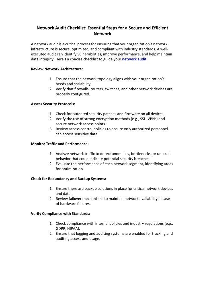 network audit checklist essential steps