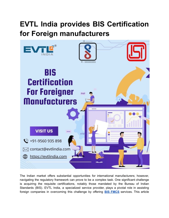 PPT - EVTL India provides BIS Certification for Foreign manufacturers ...