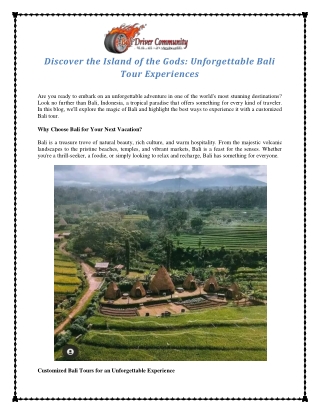Discover the Island of the Gods Unforgettable Bali Tour Experiences