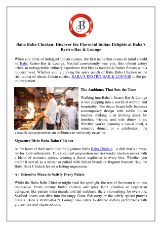 Baba’s Restro-Bar & Lounge – A Taste of Authentic India