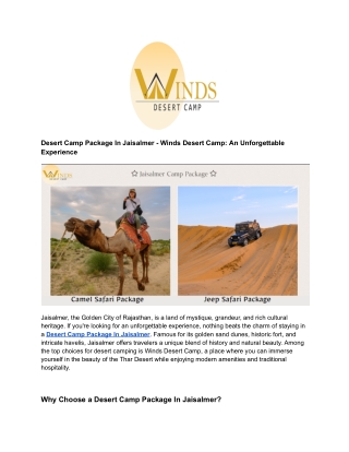 Desert Camp Package In Jaisalmer