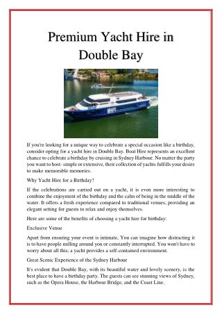 Premium Yacht Hire in Double Bay