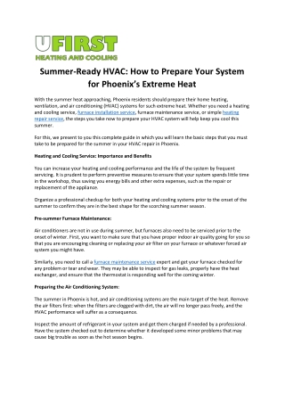 Summer-Ready HVAC- How to Prepare Your System for Phoenix’s Extreme Heat