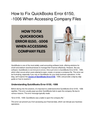 how to fix quickbooks error 6150 1006 when accessing company files