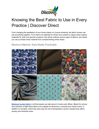 Knowing the Best Fabric to Use in Every Practice _ Discover Direct