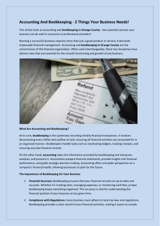 Accounting And Bookkeeping - 2 Things Your Business Needs!