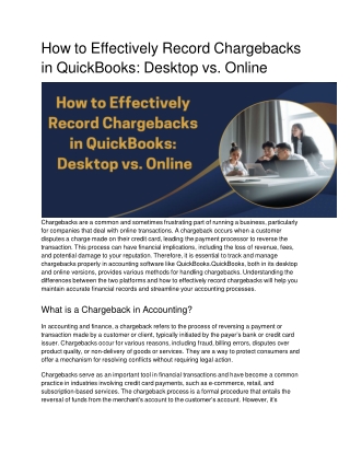 how to effectively record chargebacks in quickbooks desktop vs online