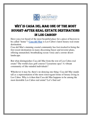 Why is Casa del Mar one of the most sought-after real estate destinations in Los