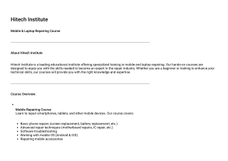 hitech institute mobile laptop repairing course