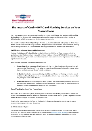 The Impact of Quality HVAC and Plumbing Services on Your Phoenix Home