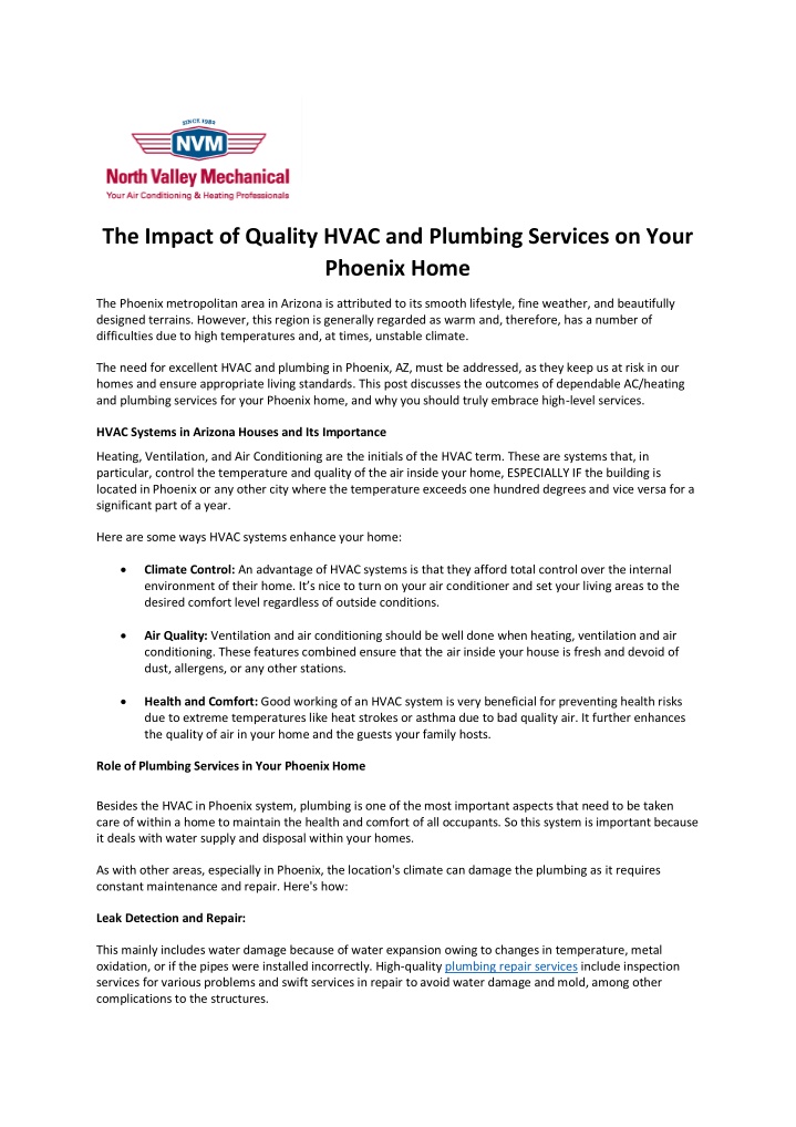 the impact of quality hvac and plumbing services