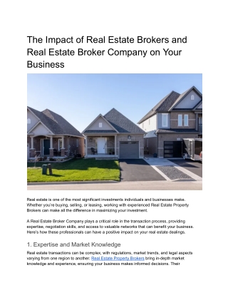 The Impact of Real Estate Brokers and Real Estate Broker Company on Your Business