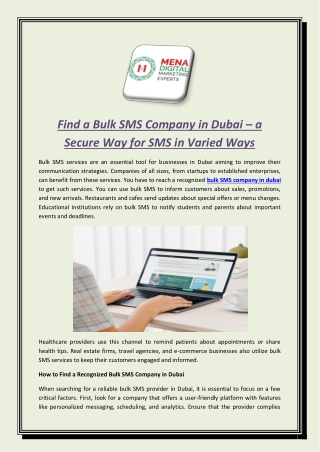 Find a Bulk SMS Company in Dubai – a Secure Way for SMS in Varied Ways