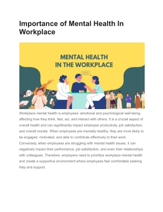 Importance of Mental Health In Workplace