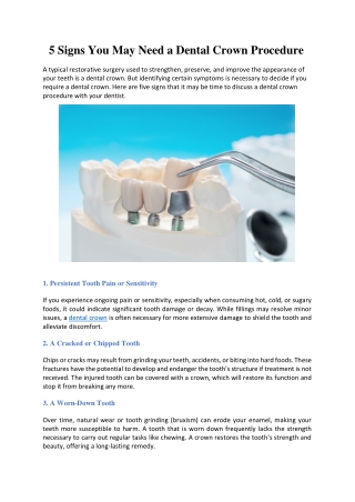 5 Signs You May Need a Dental Crown Procedure