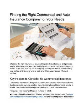 Finding the Right Commercial and Auto Insurance Company for Your Needs