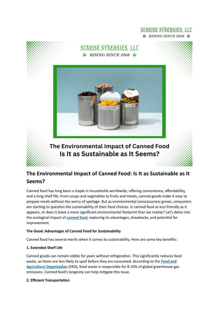 the environmental impact of canned food