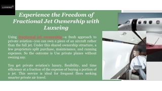 Experience the Freedom of Fractional Jet Ownership with Luxwing