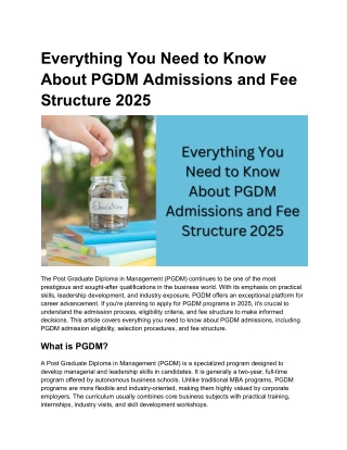 Everything You Need to Know About PGDM Admissions and Fee Structure 2025