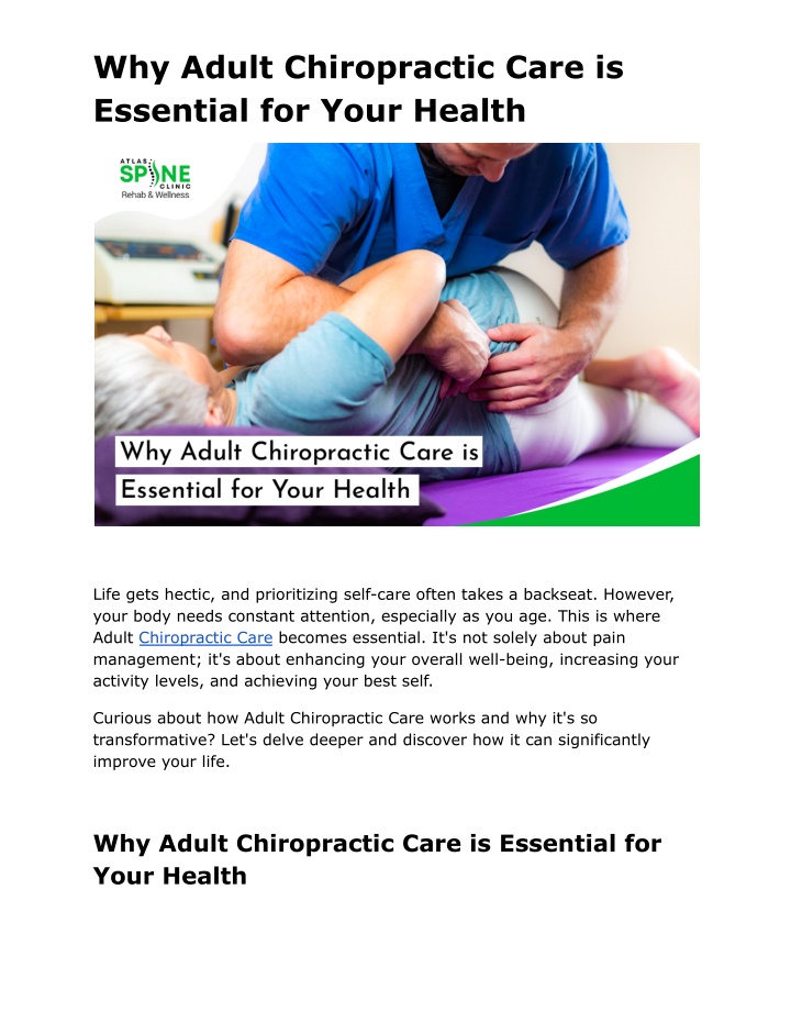 why adult chiropractic care is essential for your