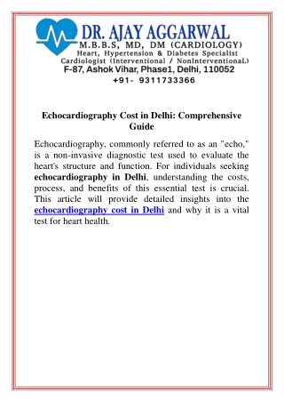 Echocardiography Cost in Delhi Comprehensive Guide