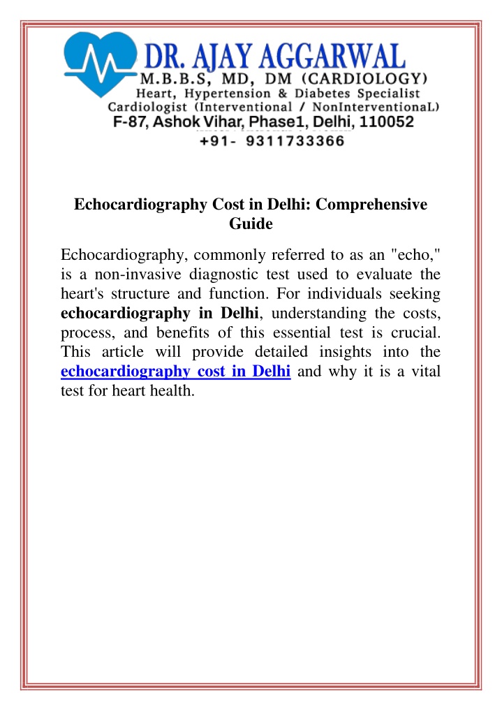 echocardiography cost in delhi comprehensive guide