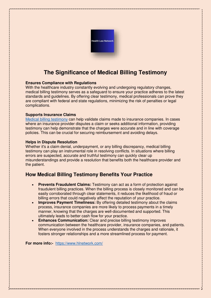 the significance of medical billing testimony