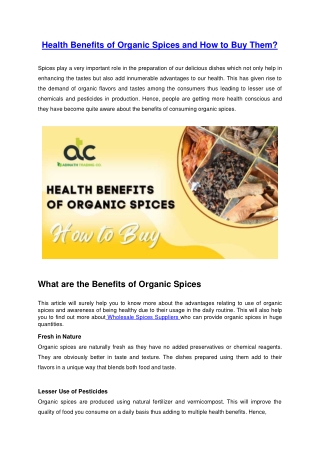 Health Benefits of Organic Spices and How to Buy Them