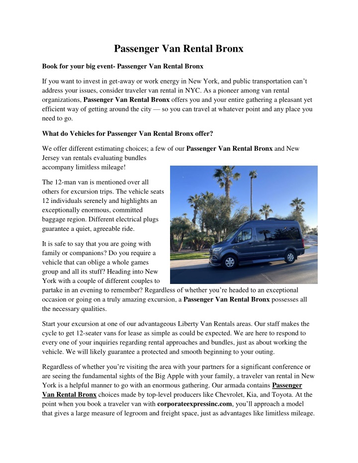 passenger van rental bronx