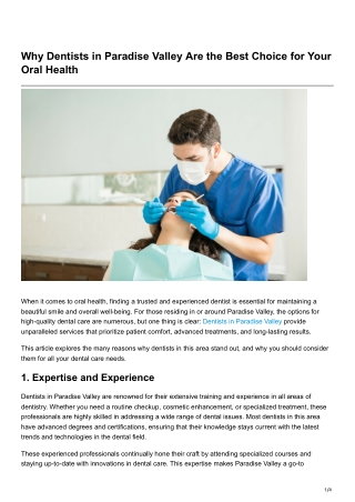 Why Dentists in Paradise Valley Are the Best Choice for Your Oral Health