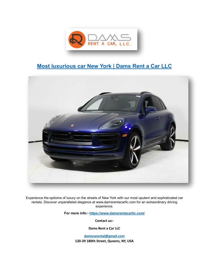 most luxurious car new york dams rent a car llc