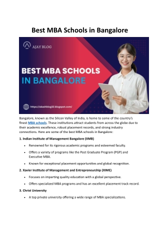 Best MBA Schools in Bangalore